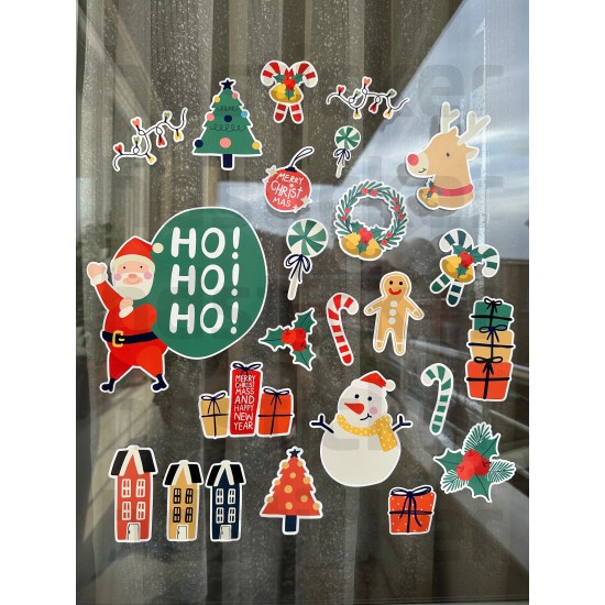 Yılbaşı Yeni Yıl Noel Temalı Cam Pencere Duvar Çocuk Odası Süsleme Sticker Seti Etiket 24 Adet P3