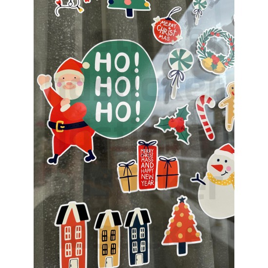 Yılbaşı Yeni Yıl Noel Temalı Cam Pencere Duvar Çocuk Odası Süsleme Sticker Seti Etiket 24 Adet P3