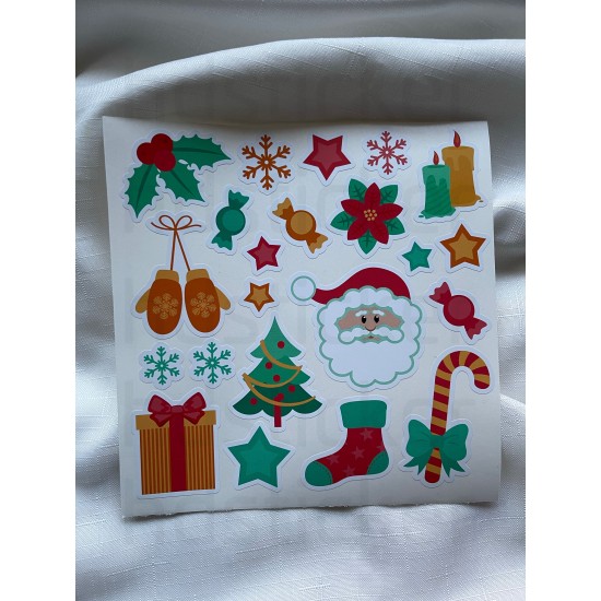 Yılbaşı Yeni Yıl Noel Temalı 22 Adet Duvar Çocuk Odası Süsleme Sticker Seti Etiket Paket 7