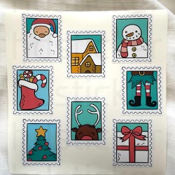 Pul Yılbaşı Yeni Yıl Noel Temalı Cam Pencere Duvar Çocuk Odası Süsleme Sticker Seti Etiket P1
