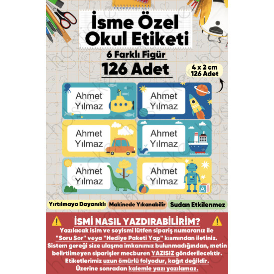 İsme Özel Okul Etiketi Kalem Defter Etiketi Özel İsim Yazılabilen Sticker Etiket 126 Adet P3 İsme Özel Okul Etiketi Kalem Defter Etiketi Özel İsim Yazılabilen Sticker Etiket 126 Adet P3