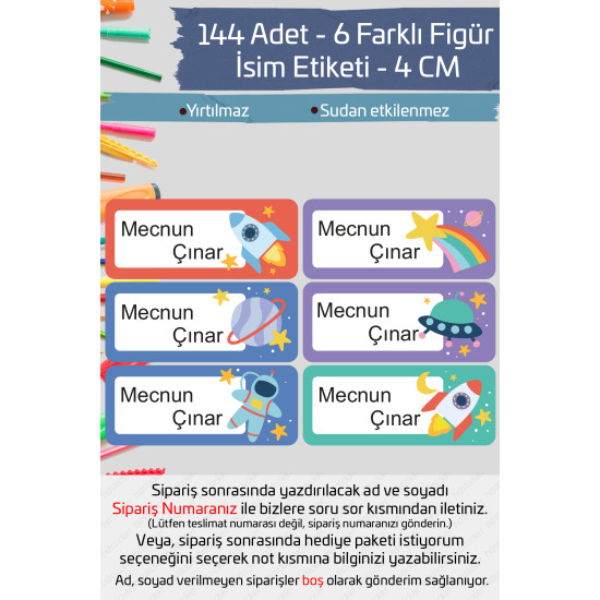 İsme Özel Okul Etiketi Kalem Defter Etiketi Özel İsim Yazılabilen Sticker Etiket 144 Adet P8