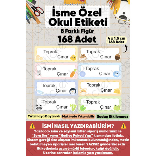 İsme Özel Okul Etiketi Kalem Defter Etiketi Özel İsim Yazılabilen Sticker Etiket 168 Adet P7 İsme Özel Okul Etiketi Kalem Defter Etiketi Özel İsim Yazılabilen Sticker Etiket 168 Adet P7