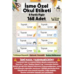 İsme Özel Okul Etiketi Kalem Defter Etiketi Özel İsim Yazılabilen Sticker Etiket 168 Adet P7