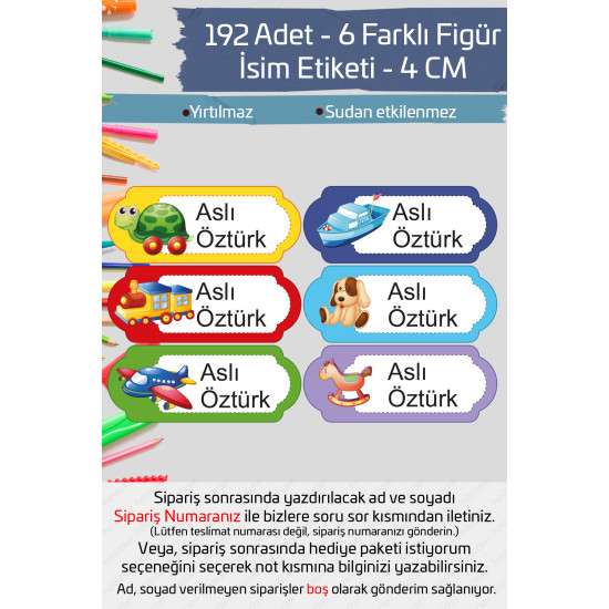 İsme Özel Okul Etiketi Kalem Defter Etiketi Özel İsim Yazılabilen Sticker Etiket 192 Adet P13