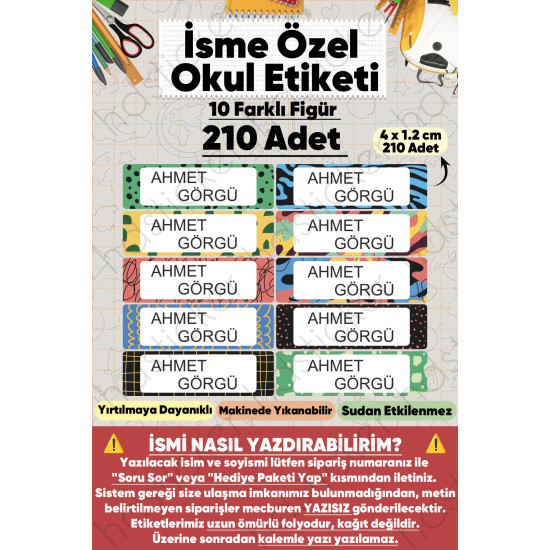 İsme Özel Okul Etiketi Kalem Defter Etiketi Özel İsim Yazılabilen Sticker Etiket 210 Adet P20 İsme Özel Okul Etiketi Kalem Defter Etiketi Özel İsim Yazılabilen Sticker Etiket 210 Adet P20